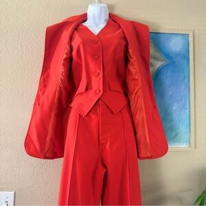 Vintage Woman’s H Bar C Red Western Red 3pc Suit Blazer Vest Pants Bootcut M